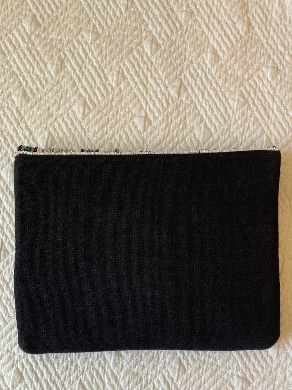 Beaded teal/silver/gold stripped clutch crossbody with optional gold chain strap - Picture 4 of 12